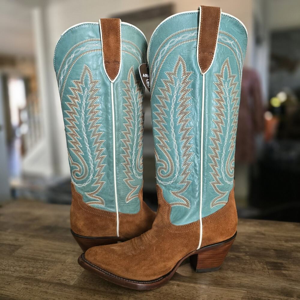 Ariat Ambrose Western Boots Women 6 Penny Suede Pale Turquoise Boho Festival NEW